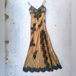Vintage Sue Wong Embroidered and Lace Silk Maxi Dress